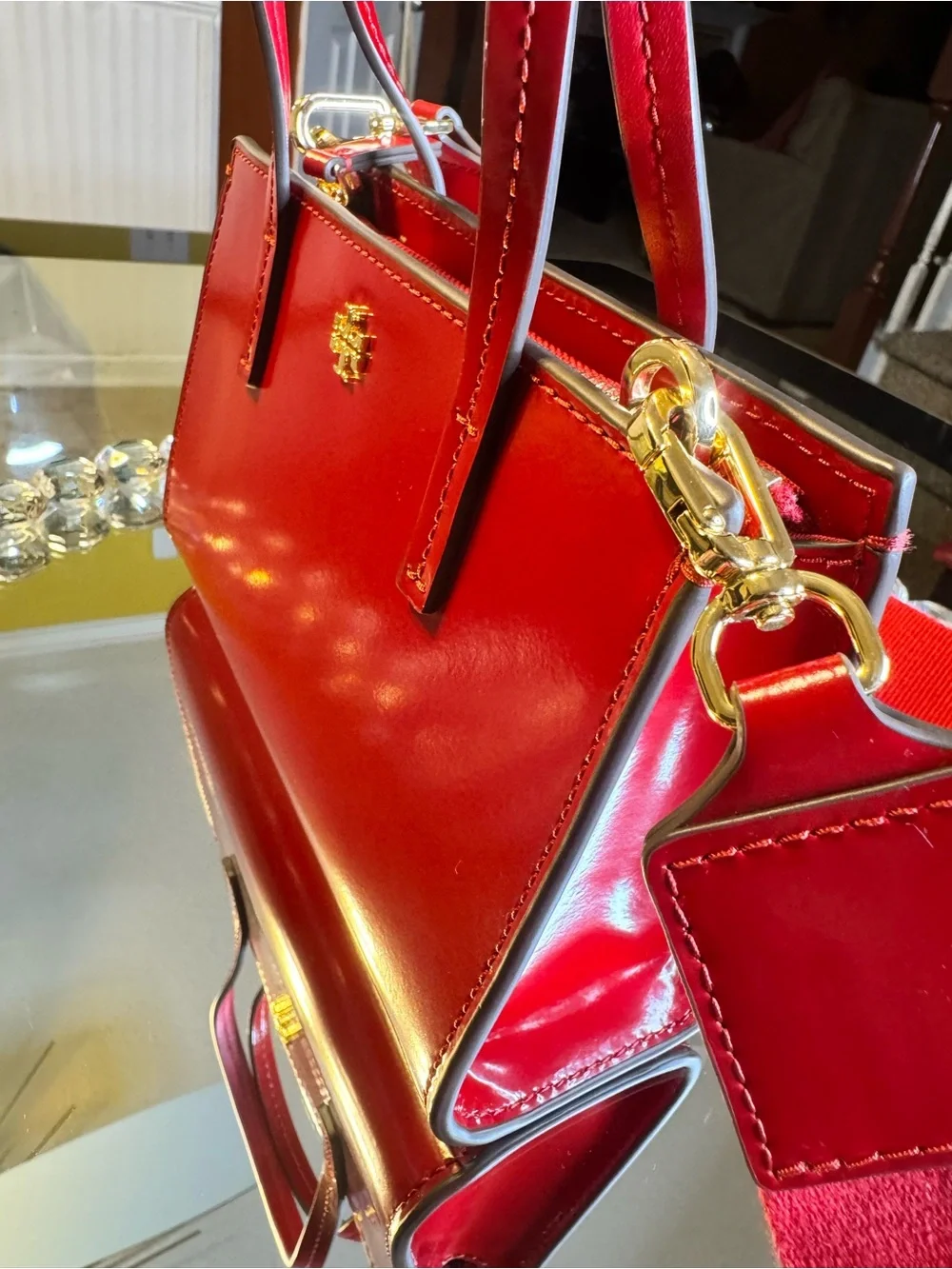 Tory Burch Blake Patent Mini Tote Lipstick Red Bag.